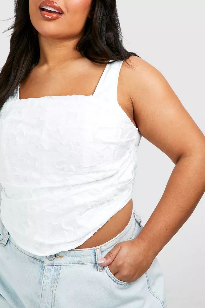 Plus Textured Ruched Square Neck Corset Top | Boohoo.com (UK & IE)