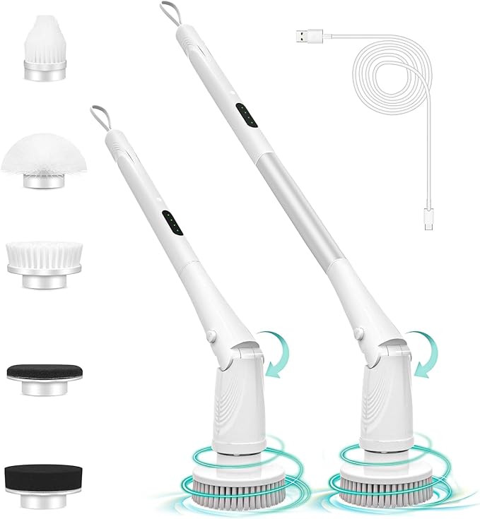 Electric Spin Scrubber,Cordless Shower Scrubber, Shower Cleaning Brush with Long Handle & 5 Repla... | Amazon (US)