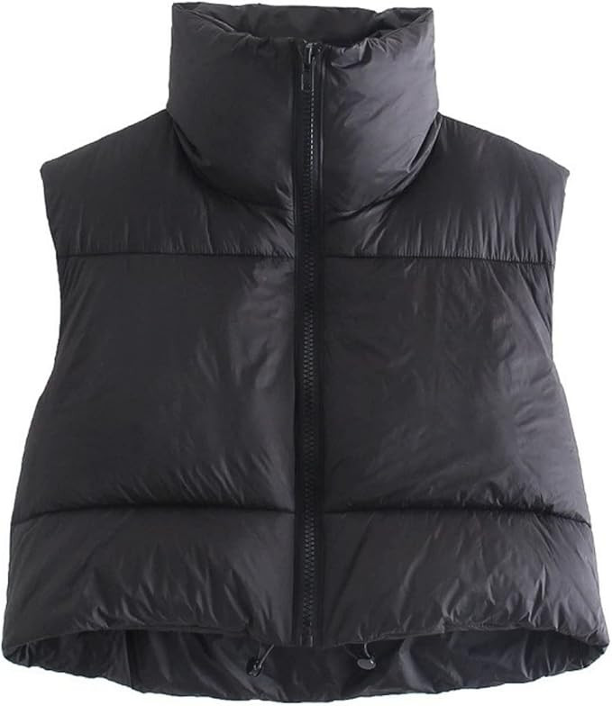 Shiyifa Women's Fashion High Neck Zipper Cropped Puffer Vest Jacket Coat | Amazon (US)