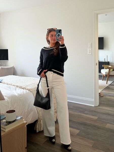 Wearing XS in sweater, shoes TTS, jeans (tbd), purse code ‘EMILYB20' sunglasses are old from anthropologie! Brand is ‘Otra’ and the style is the ‘Kiki’  l