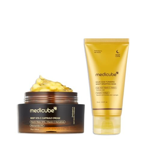 medicube Glass Skin Refining Duo at Night: Deep Vitamin C Golden Capsule Face Moisturizer and Turmeric Overnight Wrapping Peel Off Mask | Amazon (US)