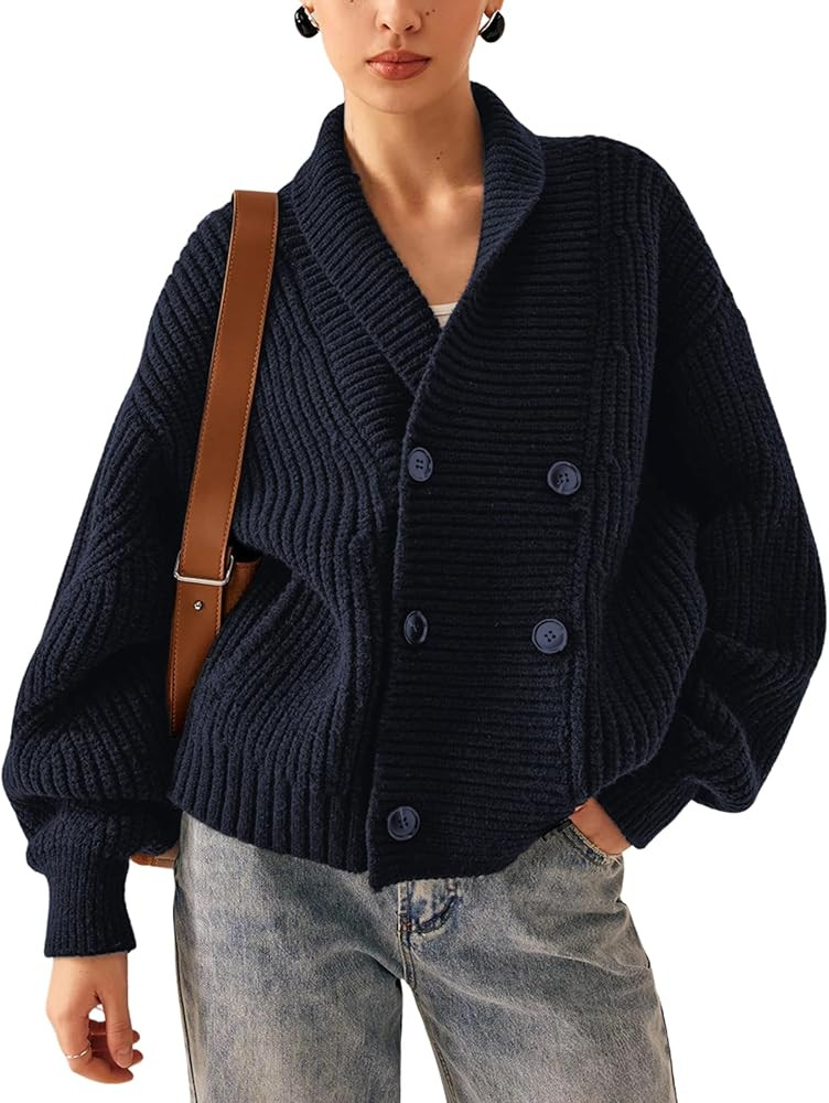 Xiaoxuemeng Womens Knitted Cardigan Sweater Button Down Shawl Collar Cardigan Jackets Chunky Ribb... | Amazon (US)