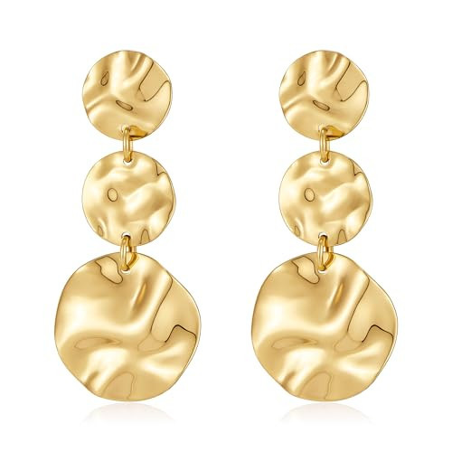 God Dangle Earrings for Women Hammered Boho Chunky Large Statement Earrings 14K Gold Plated Disc Drop Earrings Bohemian Jewelry Gifts | Amazon (US)