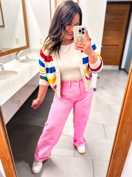 I’m going to make these pink jeans my entire personality 🤩
They’re still on sale for $27! Word of warning to my petite girlies: I did buy these in a petite but they’re still about 2 inches too long for me (5’ tall). Not a big deal for me and they’ll be fine with heels but they are longer IMO then most petite jeans I’ve purchased from this retailer.

#LTKstyletip #LTKfindsunder50 #LTKSeasonal