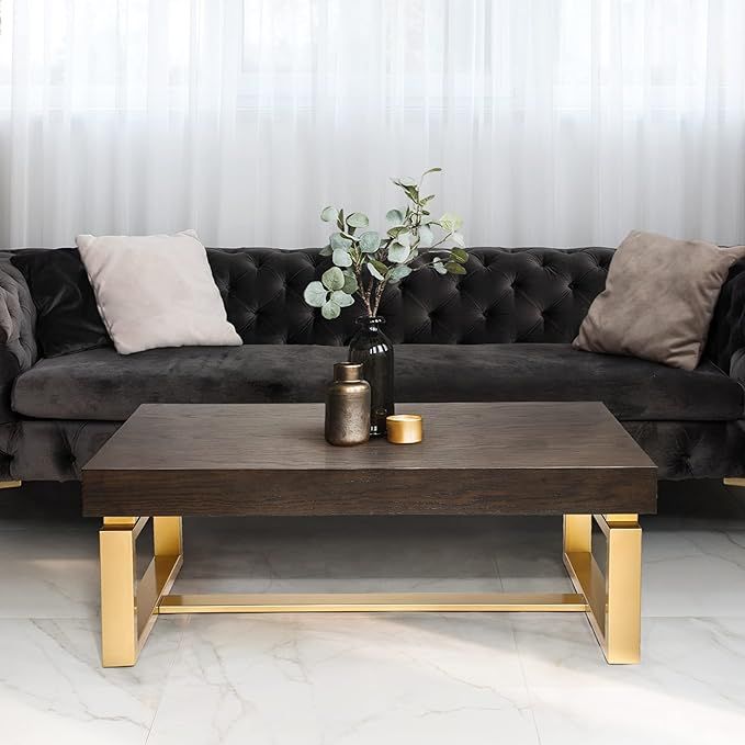 Savonnerie Coffee Tables for Living Room, Small Coffee Table with Gold Legs, Oak Top, 42" L x 21"... | Amazon (US)