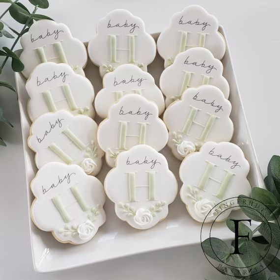 Neutral baby shower cookies/greenery baby shower | Etsy (US)