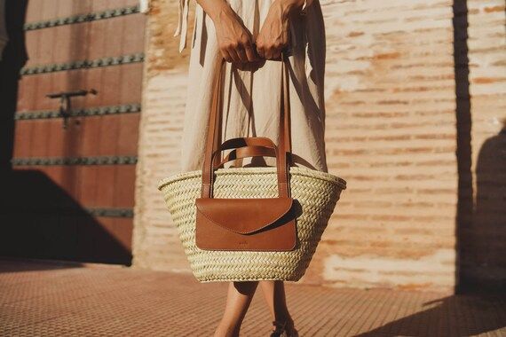 Straw Basket Bag, Morocco Straw Basket, Beach Basket Bag, Straw Basket Bag with Leather handles, ... | Etsy (US)