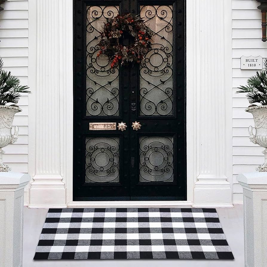 Buffalo Plaid Area Rug - 27.5x43 Inches, Black and White Checkered, Washable Cotton, Ideal for Fr... | Amazon (US)