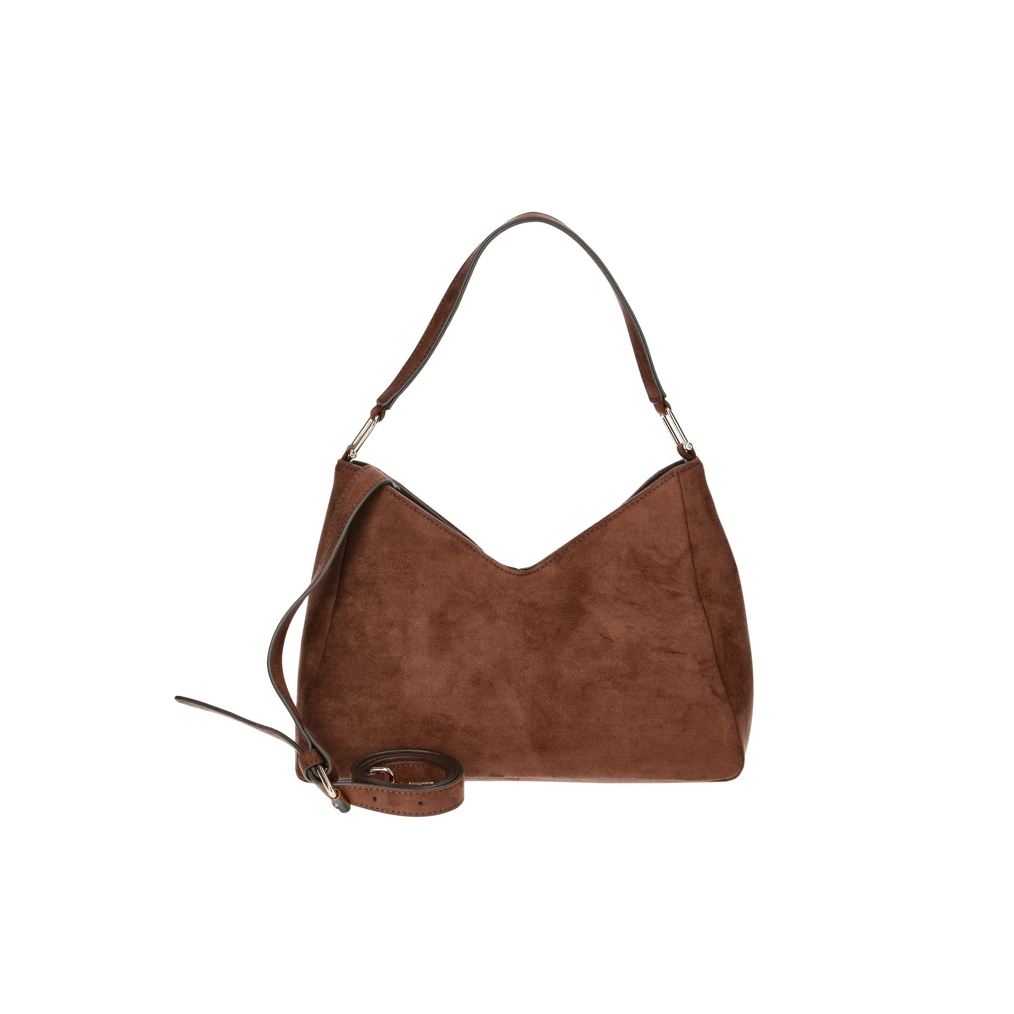 Time and Tru Women's River Soft Faux Suede Shoulder Hobo Bag, Chocolate - Walmart.com | Walmart (US)