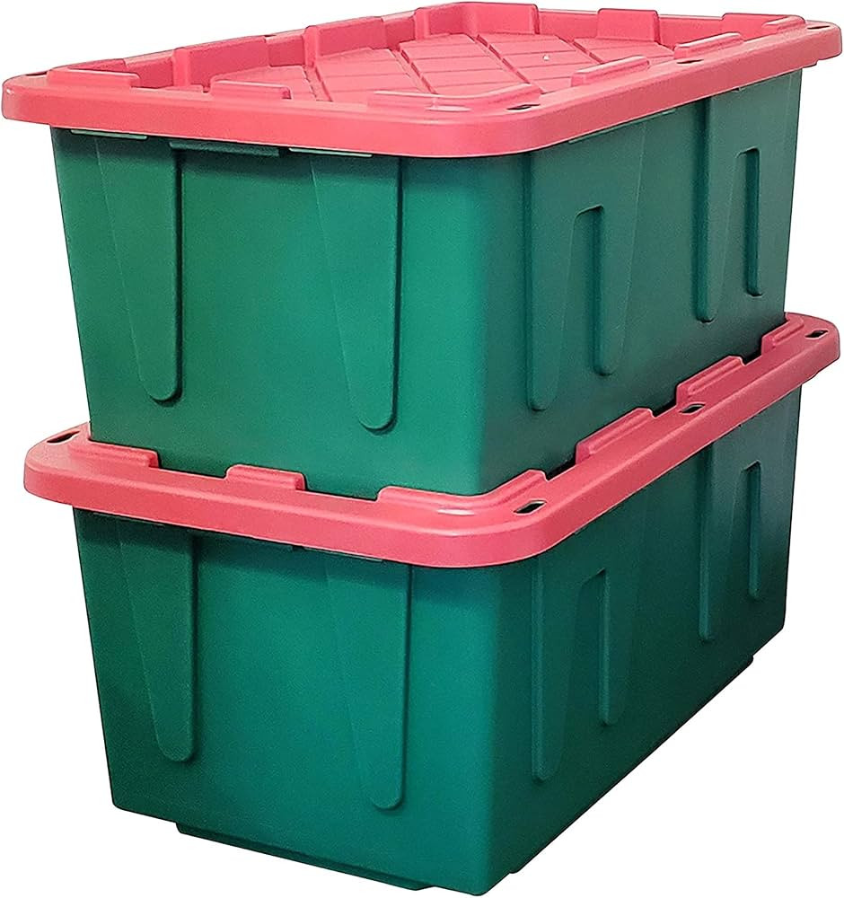HOMZ 4427MXDC.02 Durabilt 27 Gallon Heavy Duty Impact Resistant Stackable Holiday Storage Tote wi... | Amazon (US)