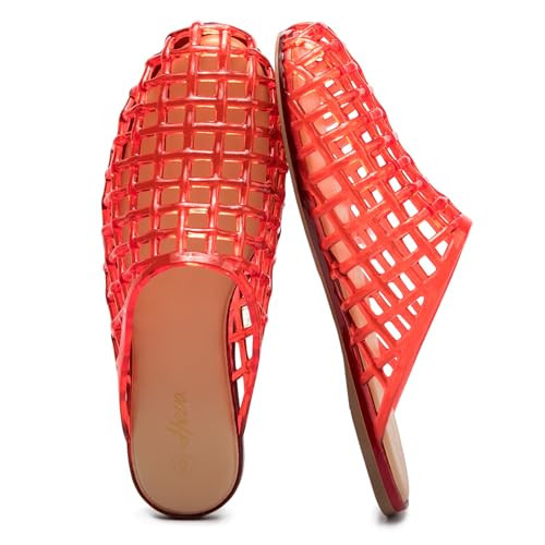 HEVA Women's Jelly Slide Sandals,Red,6 | Amazon (US)