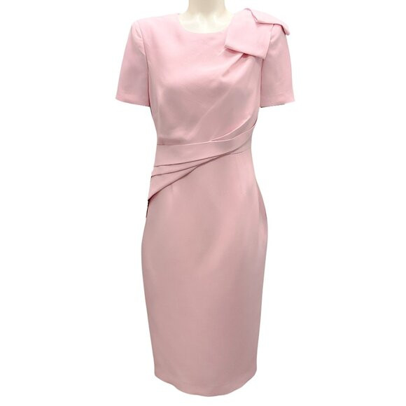 Roland Mouret Pink 2023 Short Sleeve Bow Wool Silk Midi Dress | Poshmark