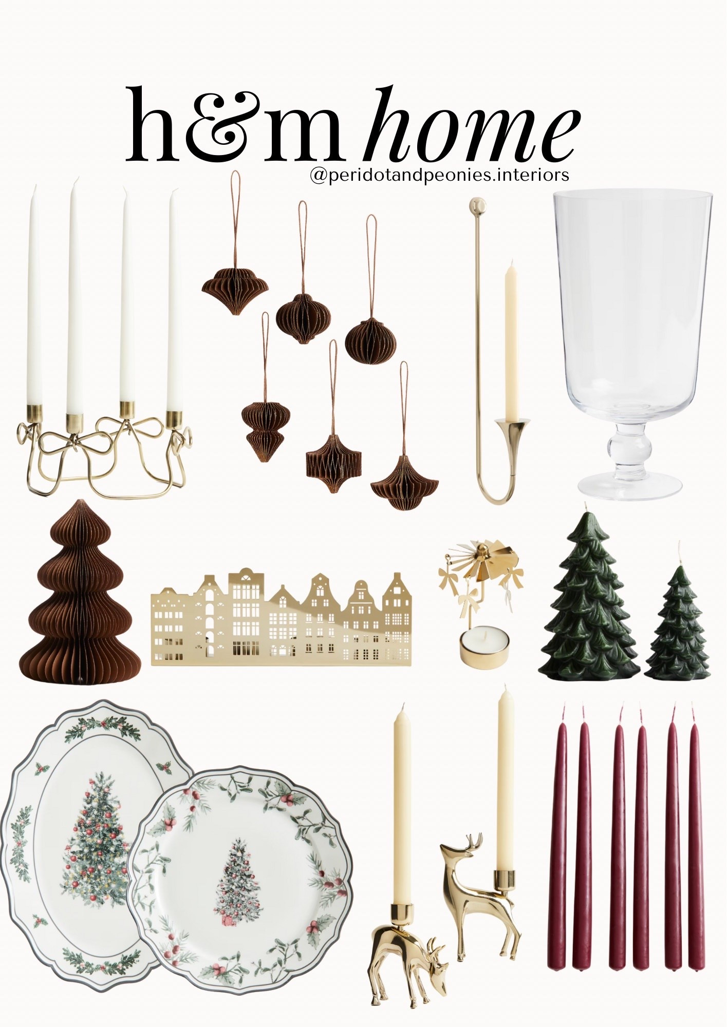 christmas finds from h&m home 

paper tree, bow candle holder, bow candelabra, christmas tree candle, christmas serving platter, deer candle. red ornaments, gold wall candle sconce, glass apothecary vase, vase jug 

#LTKHome #LTKSeasonal #LTKFindsUnder50