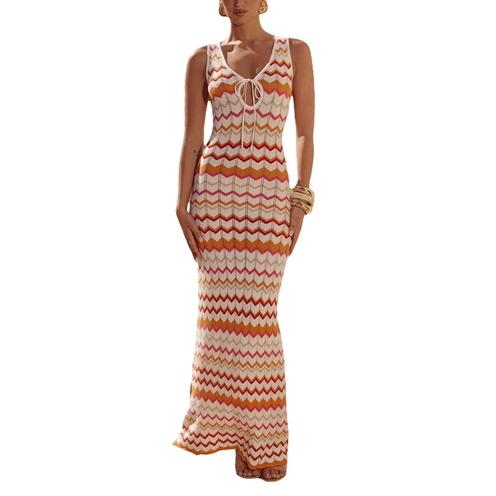 FEORJGP Womens Summer Knitted Bodycon Maxi Dress Sleeveless Backless Knit Long Dress Slim Fit Kni... | Amazon (US)