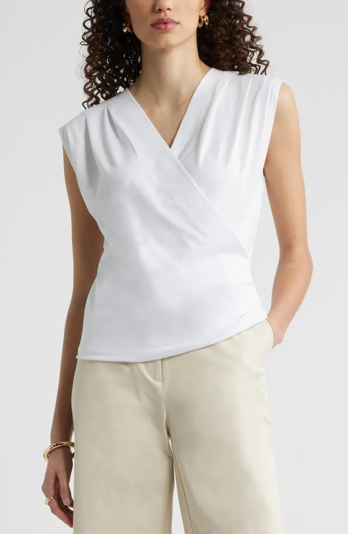 Pleated Faux Wrap Cap Sleeve Top | Nordstrom