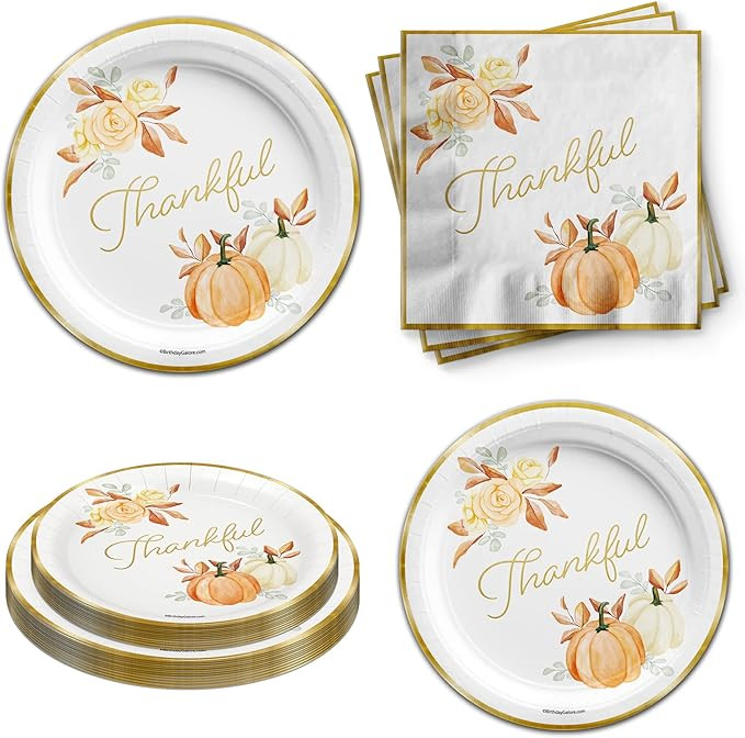 Thanksgiving Paper Plates - Fall Party Supplies - Fall Paper Plates and Napkins - Pumpkin Paper P... | Amazon (US)