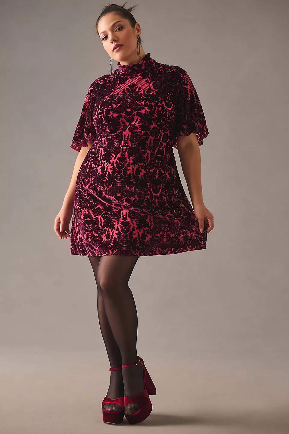 By Anthropologie Mock-Neck Velvet Mini Dress | Anthropologie (US)