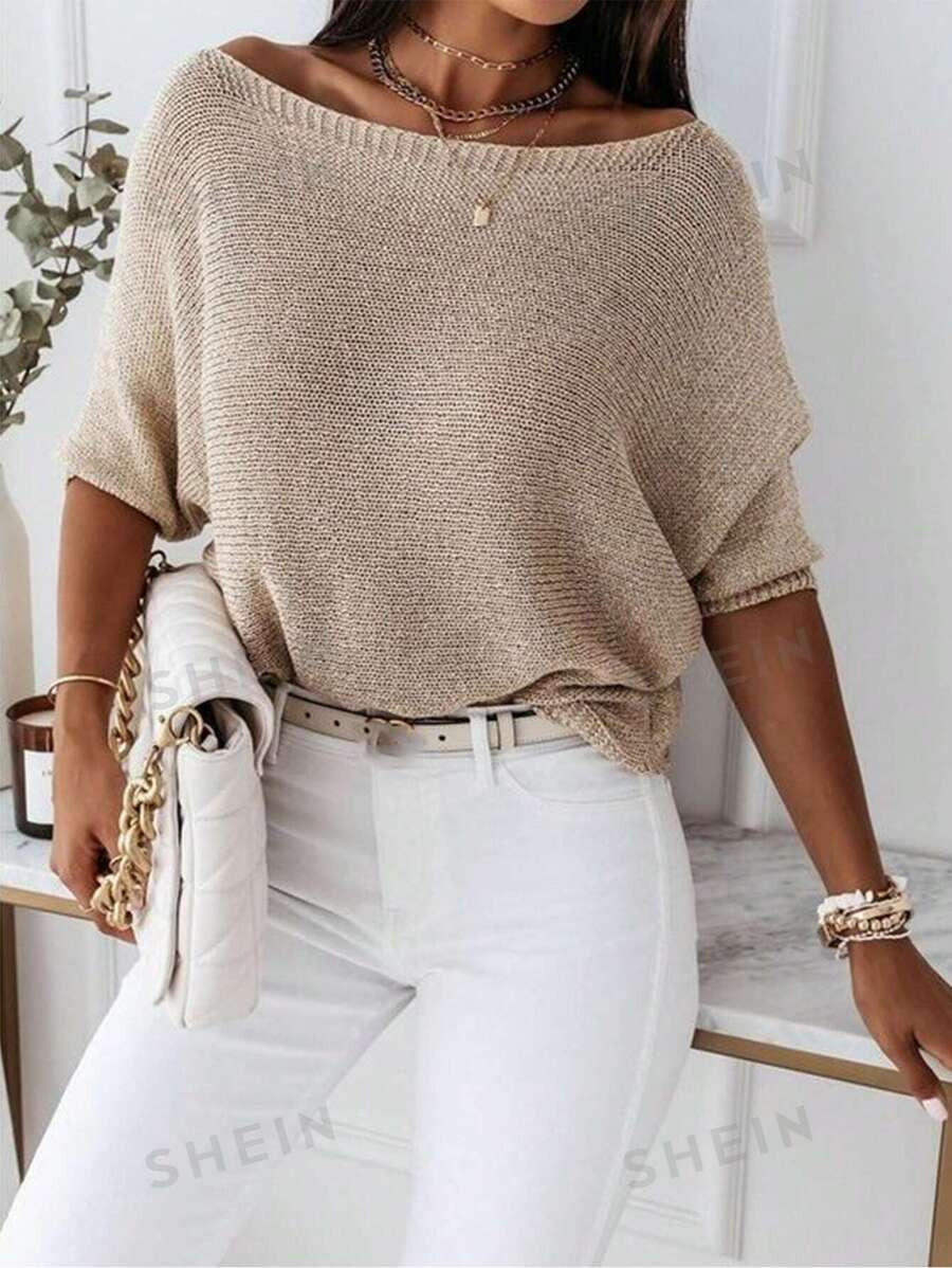 SHEIN Essnce Casual Solid Colored Round Neck Short Sleeve Mid-Length T-Shirt, Elegant And Suitabl... | SHEIN