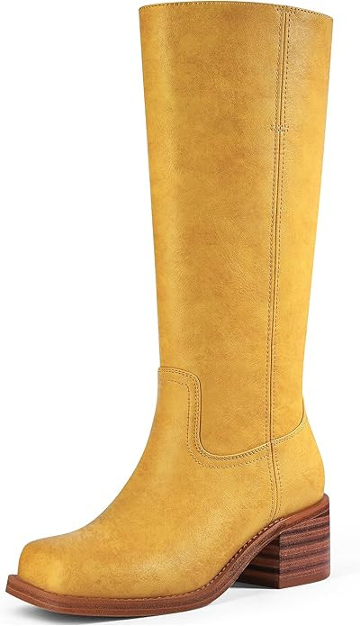 MUCCCUTE Campus Knee High Boots for Women Wide Calf Square Toe Chunky Block Low Heel Tall Long Bo... | Amazon (US)
