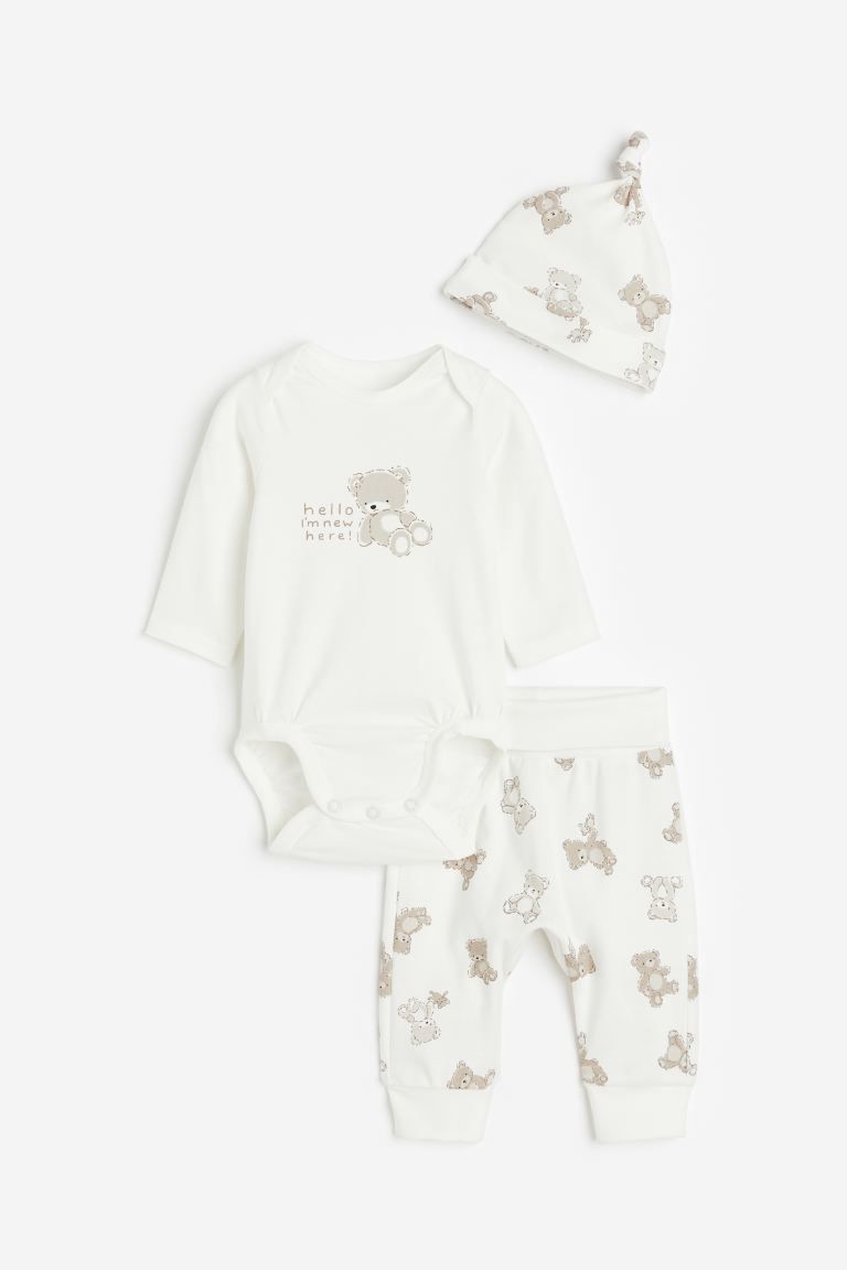 3-piece Cotton Set - White/teddy bears - Kids | H&M US | H&M (US + CA)