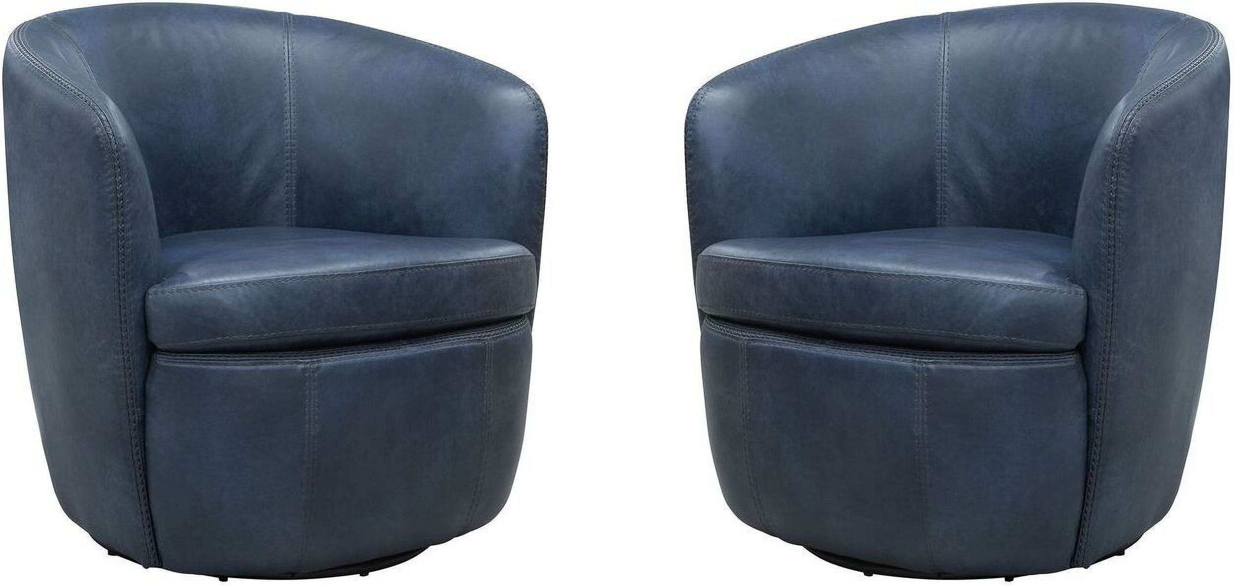 Barolo Italian Leather Swivel Club Chair Set of 2 In Vintage Navy | 1stopbedrooms