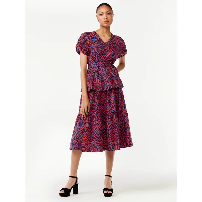 Scoop Women's Midi Dress with Ruched Sleeves - Walmart.com | Walmart (US)