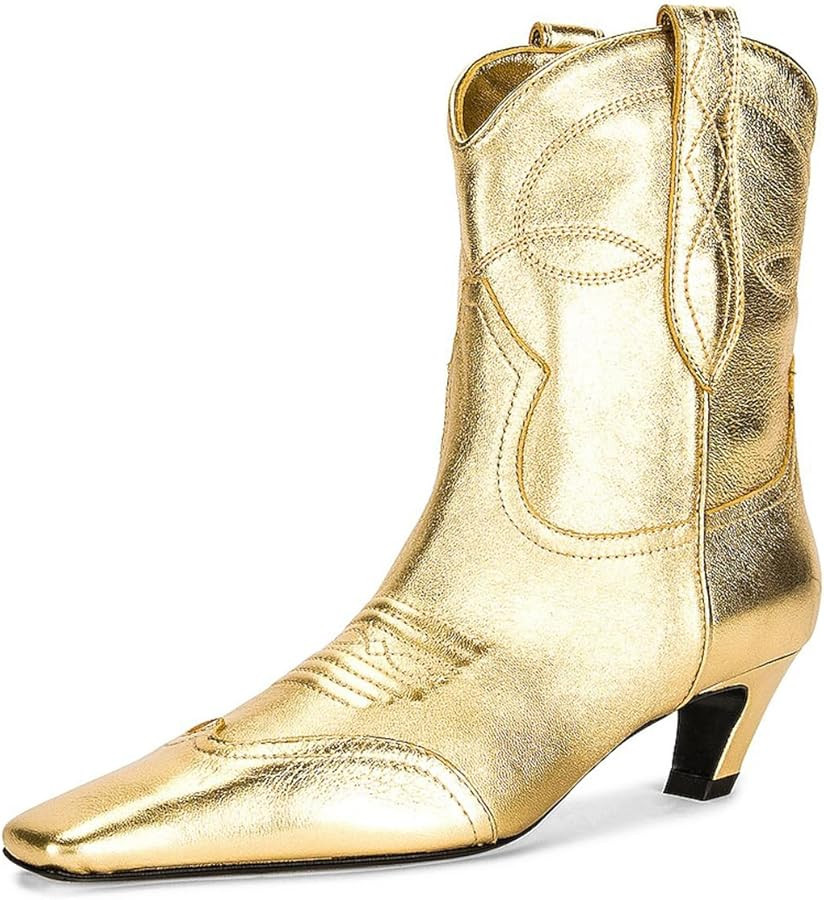 FSJ Women Square Toe Comfort Kitten Low Heel Ankle Boot Pull On Bootie Winter Cowgirl Cowboy Casu... | Amazon (US)