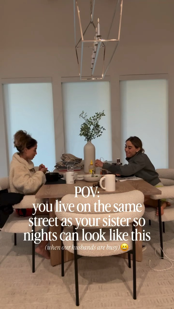 Linking my black and white boucle dining chairs and dining table (similar) 

The dream 👯‍♀️when your twin sister lives on the same street, so nights get to look like this (if our husband’s are busy) 😆

#twinsisters #sisterlove

#LTKvlog #LTKHome