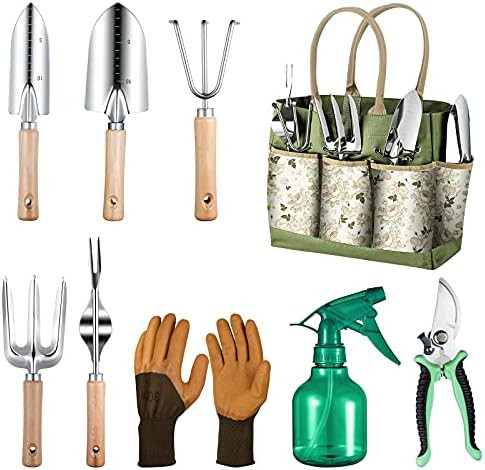 Grenebo Garden Tool Set: Gardening Gifts for Women, 9-Piece Heavy Duty Gardening Tools with Pruni... | Amazon (US)
