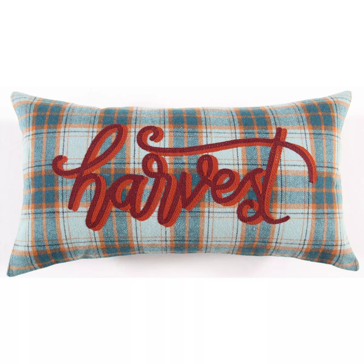 14"x26" Oversized 'Harvest' Lumbar Throw Pillow Red - Rizzy Home: Fall Indoor Decor, Woven Plaid | Target