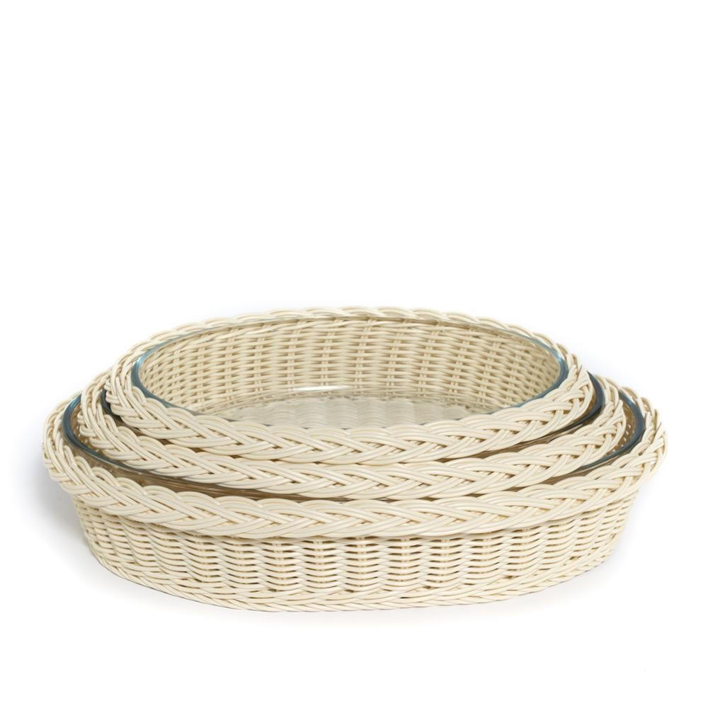 Faux Rattan Glass Serveware, Large Oval | Amanda Lindroth
