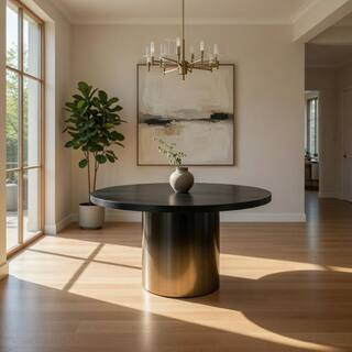 Cid Vito Black Wood 47 in. Pedestal Dining Table Seating for 4 | The Home Depot