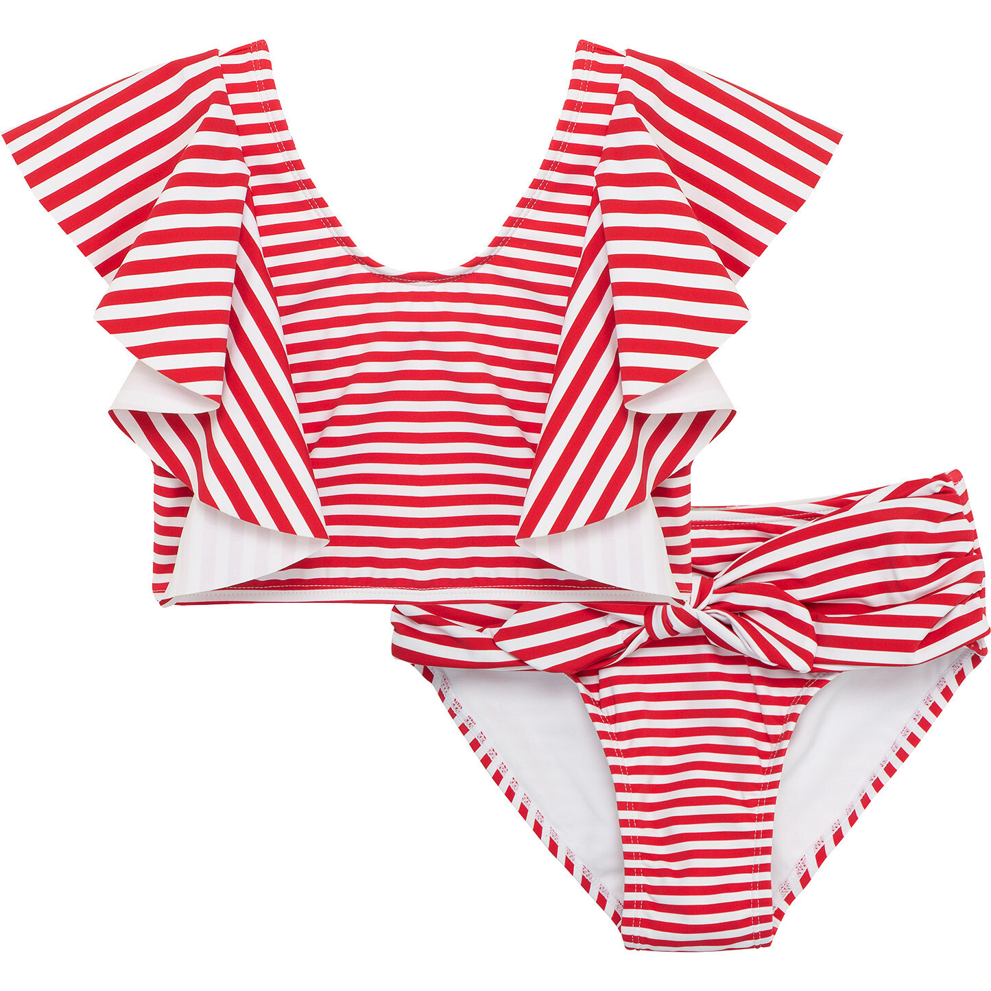 Flutter Nautical-Striped Two-Piece Swimsuit, Red | Maisonette