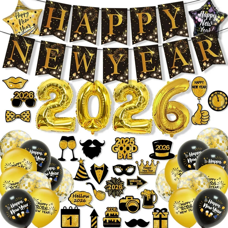 HOWAF 2026 New Year Party Decorations, Happy New Year Banner Aluminium balloon Photo Props | Walmart (US)