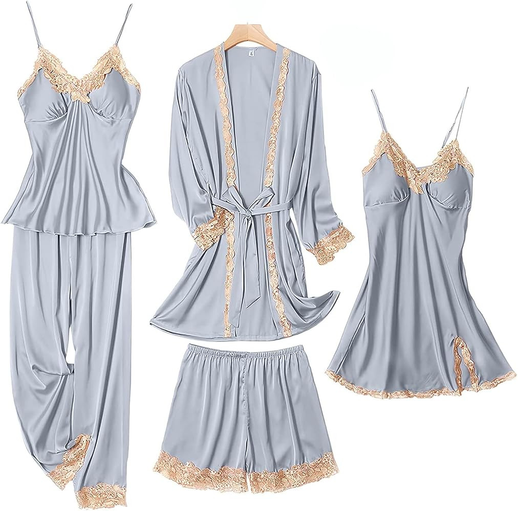 SAPJON Womens Pajama Sets 5PCS Silk Pajamas for women Cute Sleepwear Loungewear Satin Pajamas Set... | Amazon (US)
