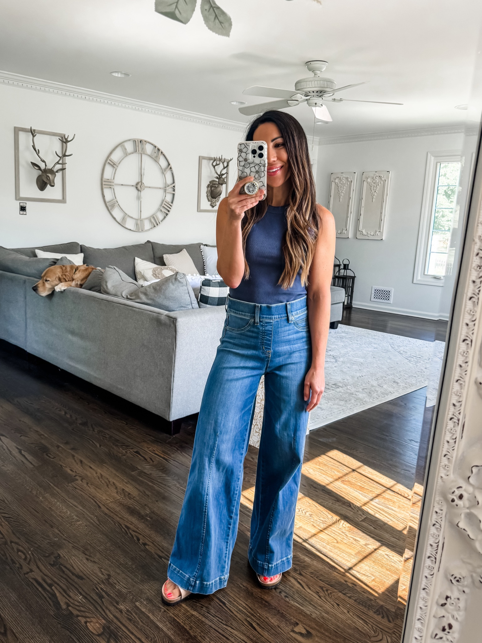 Spanx code: tammyxspanx. 
Small petite Spanx jeans. Small tank. 
Wide leg jeans

#LTKSaleAlert #LTKFindsUnder100 #LTKOver40