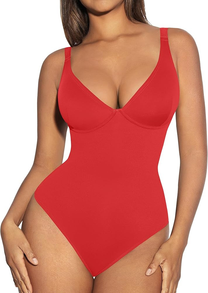 FeelinGirl Shapewear Bodysuits for Women Tummy Control Body Suits Deep V Neck Thong Body Shaper | Amazon (US)
