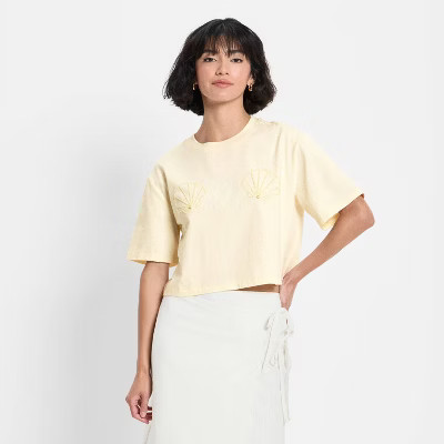 Women's Short Sleeve Seashell Beaded T-Shirt - Future Collective Cream | Target