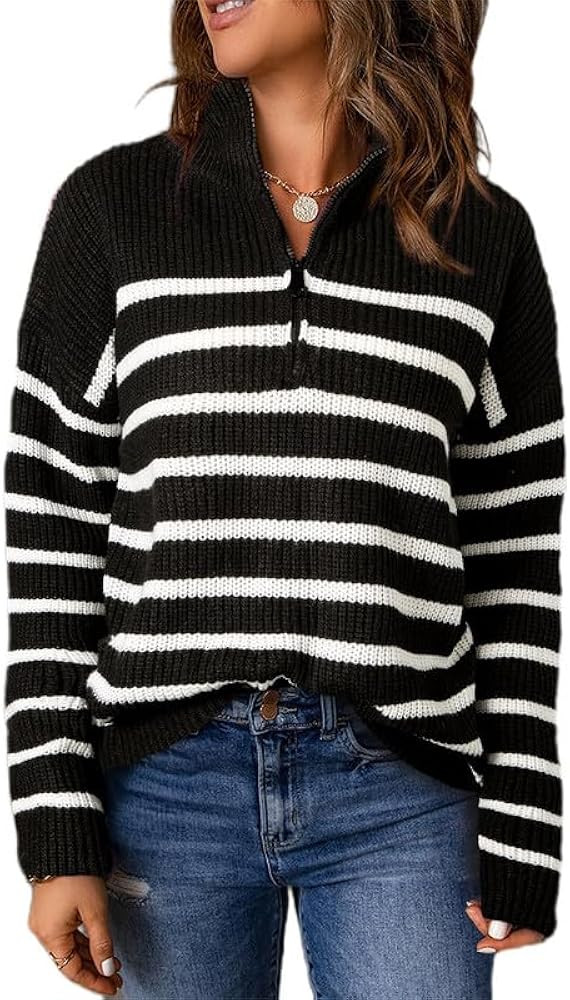 Dokotoo Womens Sweaters Long Sleeve 1/4 Zip Pullover Polo V Neck Dressy Casual Tops | Amazon (US)