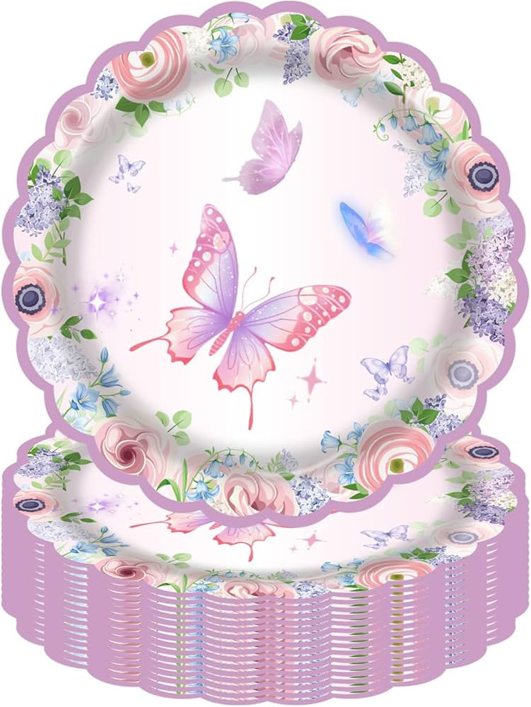 50 Pack Butterfly Paper Plates 7 Inch - Floral & Butterfly Disposable Plates for Birthday Party D... | Amazon (US)