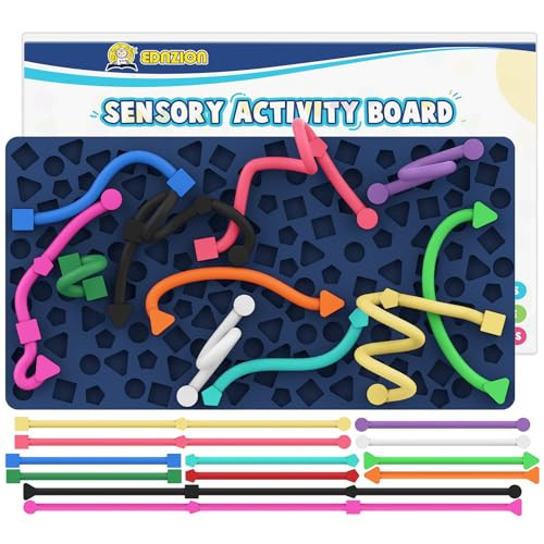 Sensory Activity Board: Ednzion Silicone Fidget Toy for Kids & Adults | Silent, No Mess, Calming for Anxiety, ADHD & Autism | Quiet Montessori Travel Toy with 12 Bendable Strings | Ages 3+ | Amazon (US)