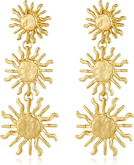 Gold Sun Dangle Earrings for Women Trendy Sunburst Earrings Statement Earrings Funky Earringss | Amazon (US)
