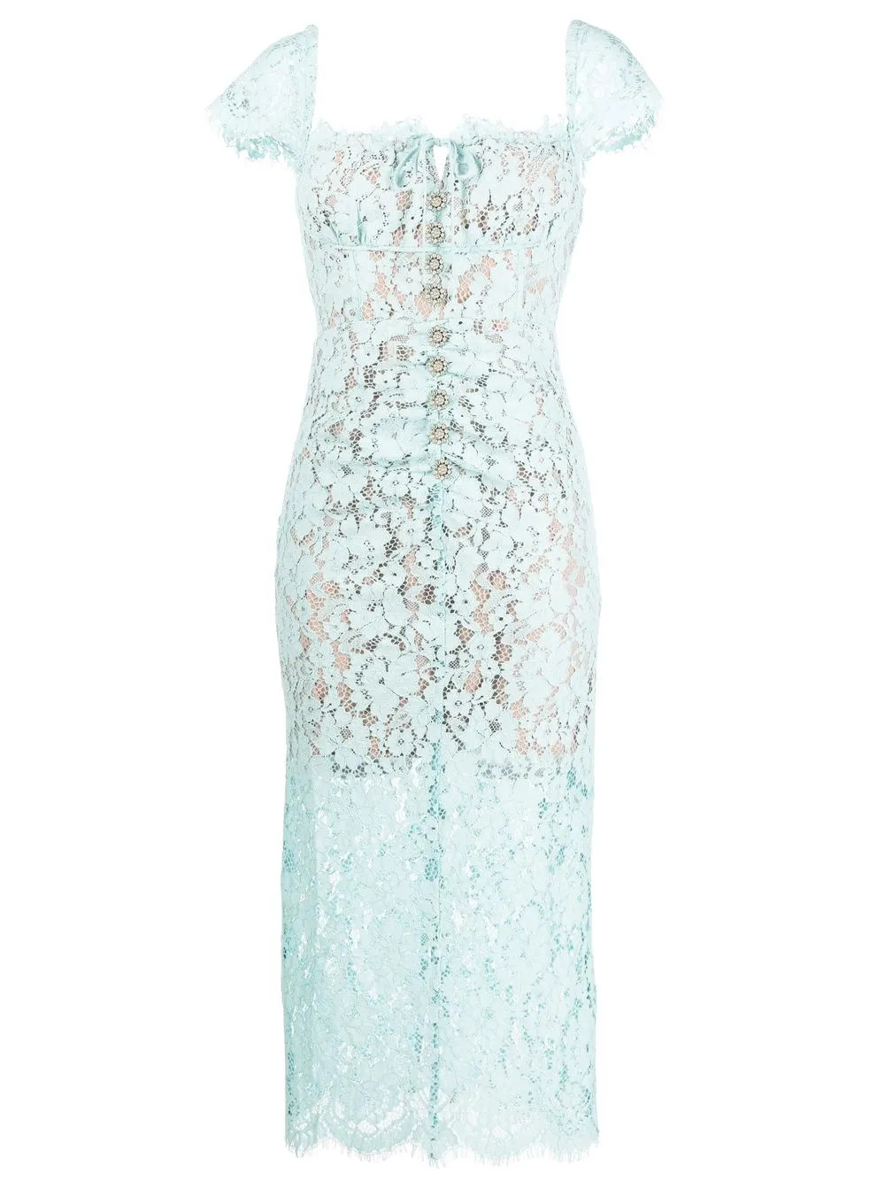 Self-Portrait lace-panel short-sleeve Dress - Farfetch | Farfetch Global