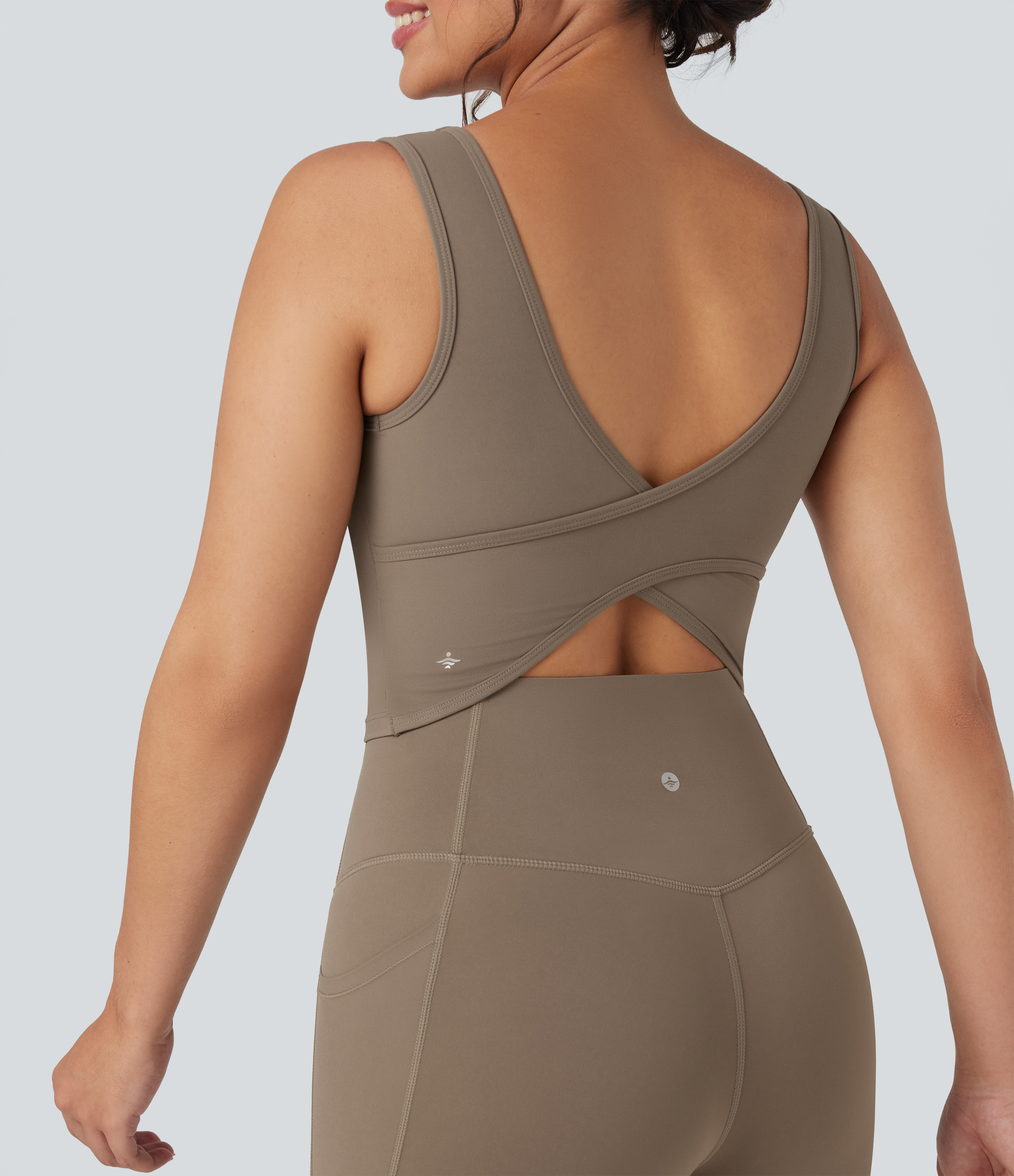 Halara Halara UltraSculpt™ U Neck Crossover Cropped Yoga Tank Top Tank Top - Dawn Brown - M golf tops halter top tunic tops sleeveless tops | HALARA