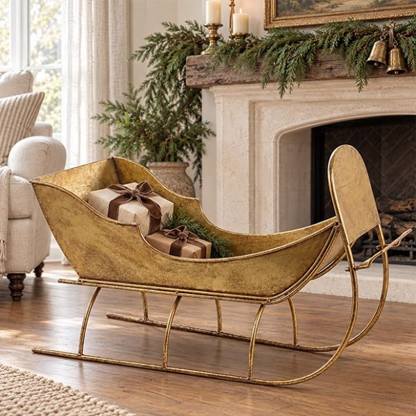 Decorative Gold Sleigh 32 Inch | Antique Farm House