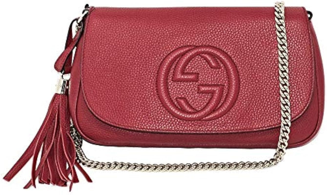 Gucci Soho Interlocking GG Red Leather Chain Flap Shoulder Bag Handbag Italy New | Amazon (US)