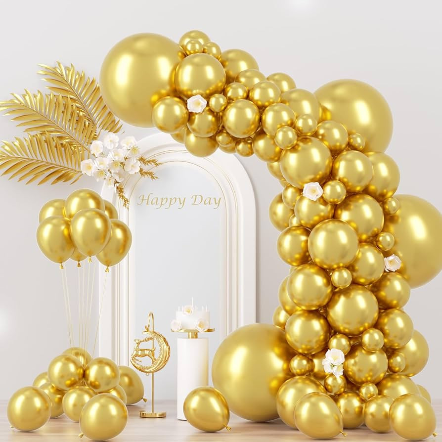 Voircoloria 130pcs Metallic Gold Balloons Different Sizes 18" 12" 10" 5" Party Latex Balloons for... | Amazon (US)