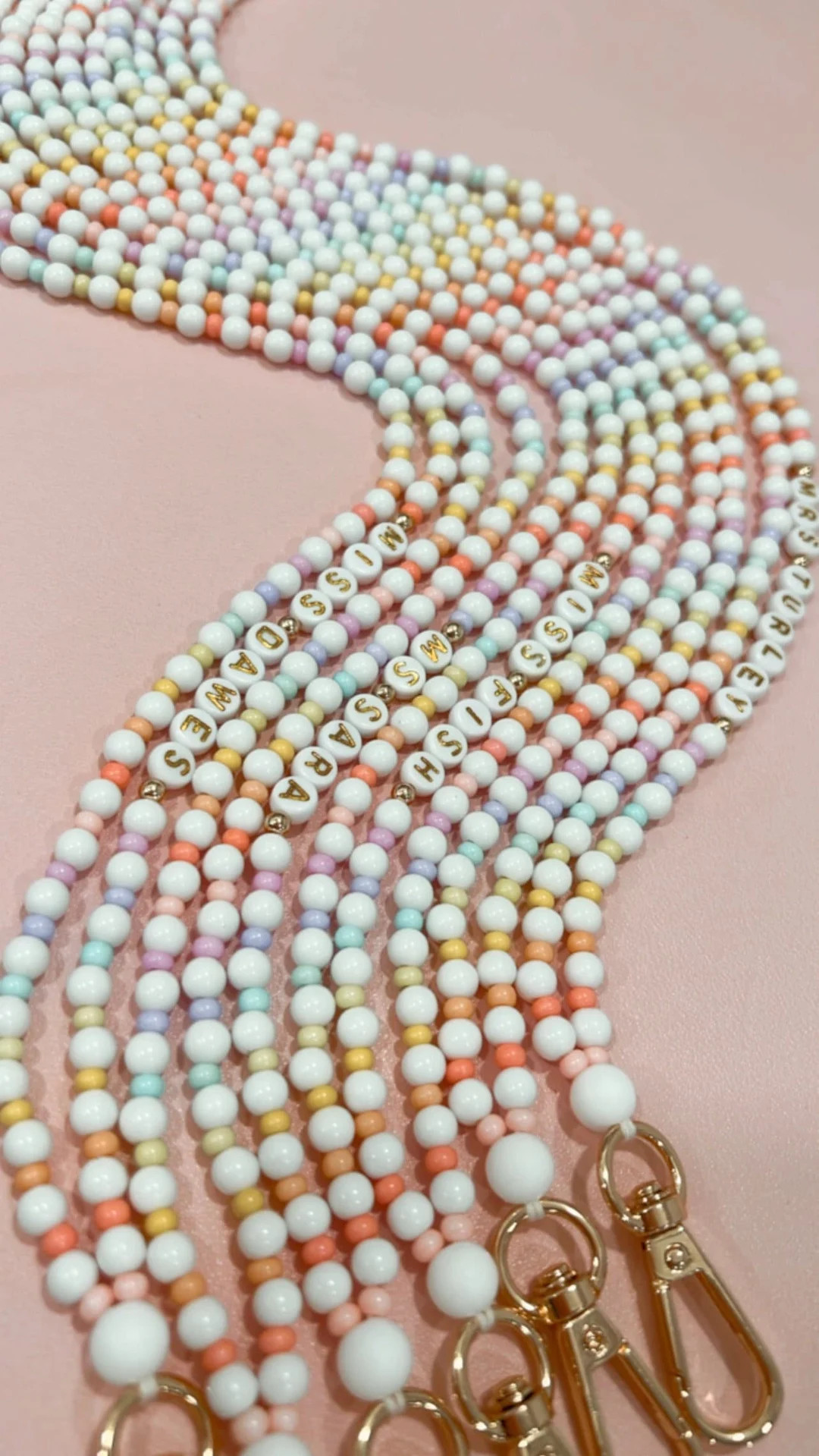 Rainbow White Teacher Lanyard, Personalized Lanyard, Acrylic Beaded Lanyard, Glass Beads, Teacher... | Etsy (US)