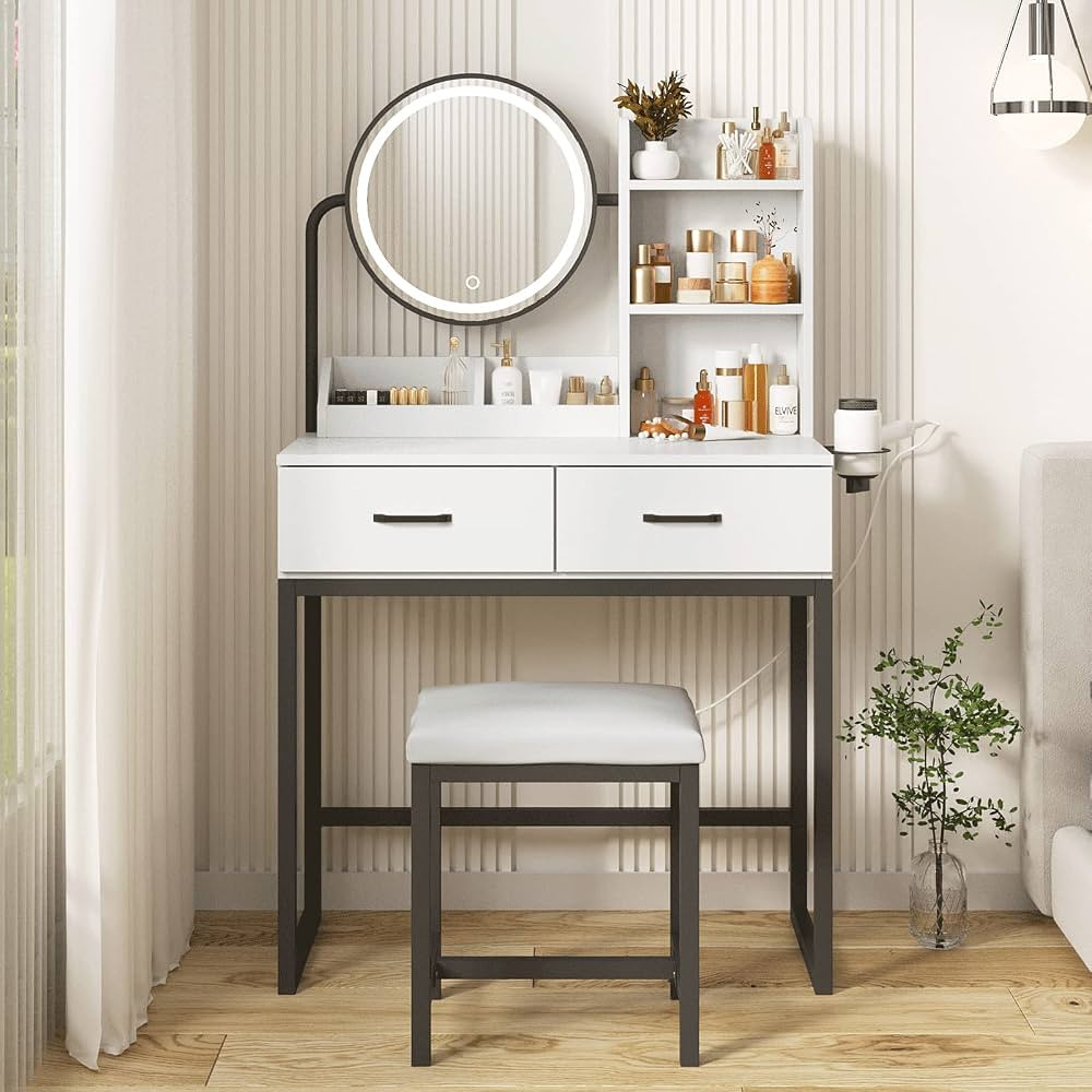 Makeup Vanity Desk with Mirror and Lights, Cute Vanity Makeup Table, Small Vanity Table for Bedro... | Amazon (US)