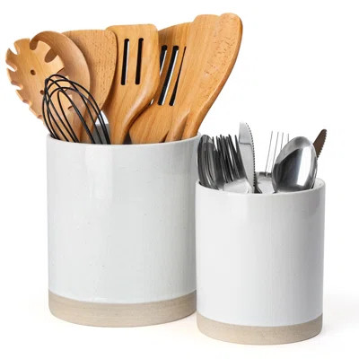 Kitchen Utensil Holder For Countertop, Ceramic Cooking Utensil Crocks For Kitchen Counter, Set Of 2, White | Wayfair Professional